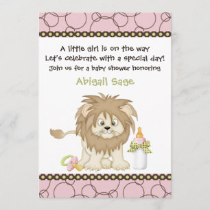 Invitation au Baby shower de lions roses pour les 