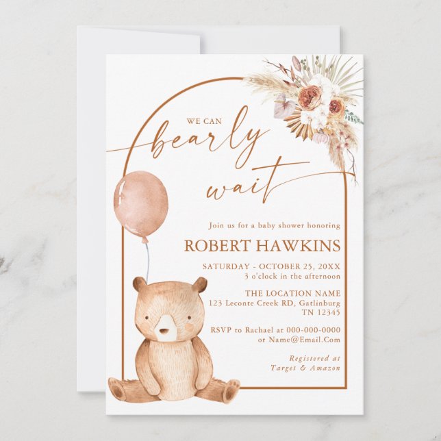Invitation au Baby shower de l'ours de saumons fem (Devant)