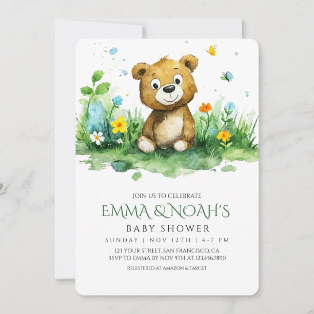 Invitation au Baby shower de l'ours des bois (Devant)
