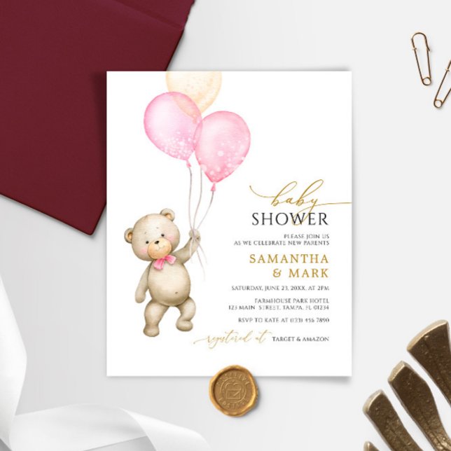 Invitation au Baby shower de l'ours en peluche et  (Créateur téléchargé)