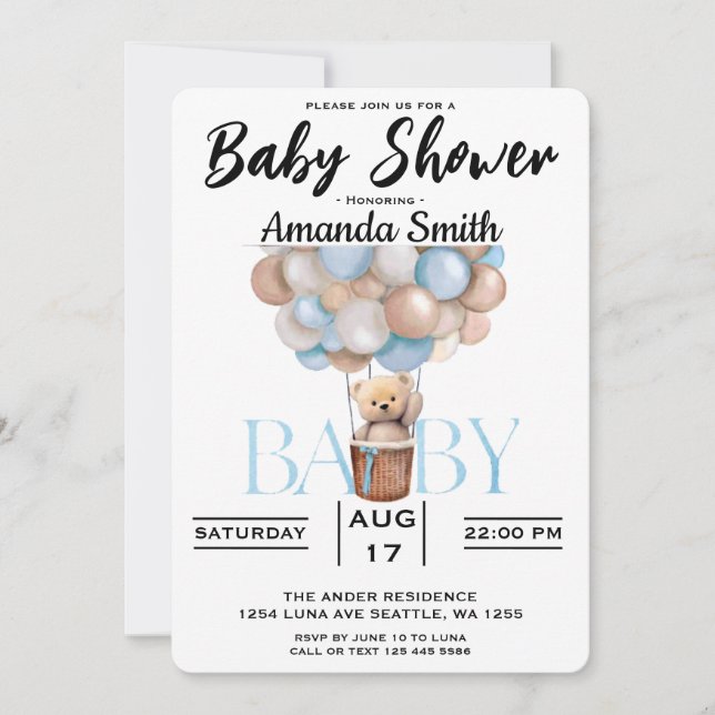 Invitation au Baby shower de l'ours mou (Devant)