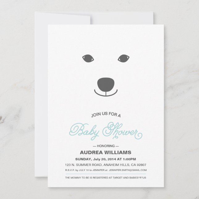 Invitation au Baby shower de l'ours polaire (Devant)