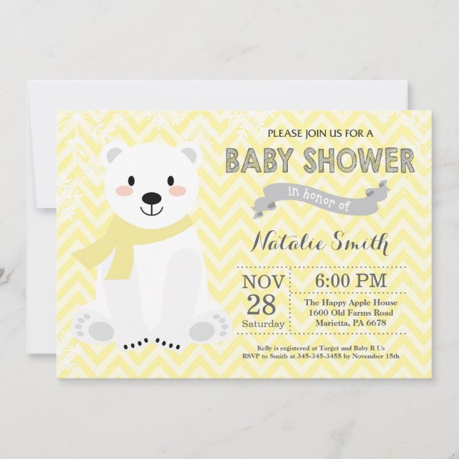 Invitation au Baby shower de l'ours polaire jaune  (Devant)