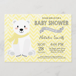 Invitation au Baby shower de l'ours polaire jaune 