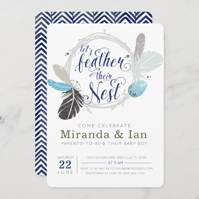 Invitation au Baby shower de nid Boho (Devant / Derrière)