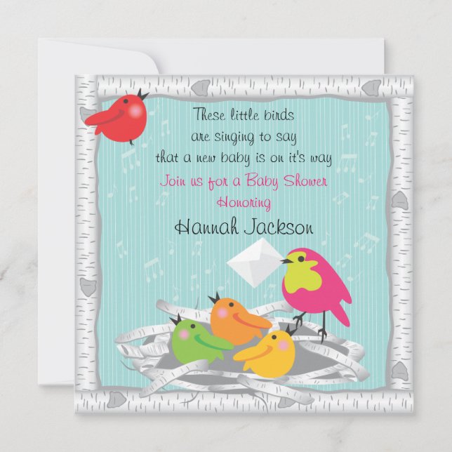 Invitation au Baby shower de nid d'oiseau (Devant)