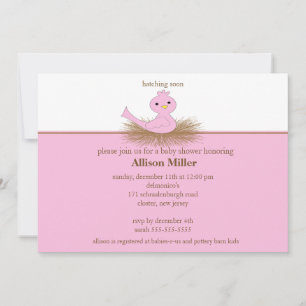 Invitation au Baby shower de nid d'oiseaux rose bé