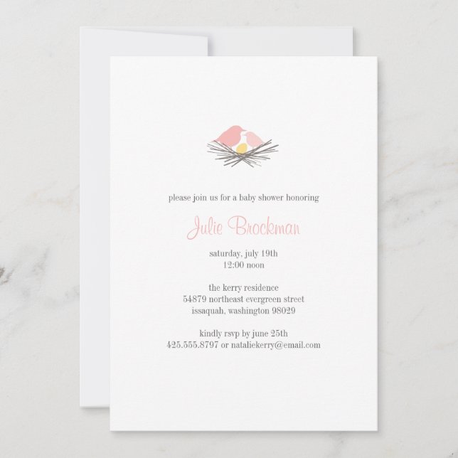 Invitation au Baby shower de nids d'oiseaux (Devant)