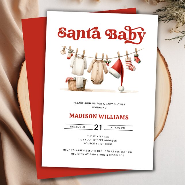 Invitation au Baby shower de Noël Père Noël (Christmas Santa Baby Shower Invitation)