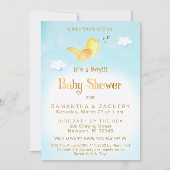*~* Invitation au Baby shower de nuage de ciel de  (Devant)