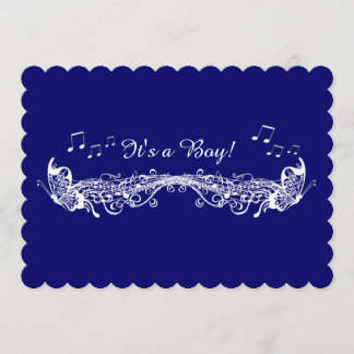 Invitation au Baby shower de papillon musical Blue