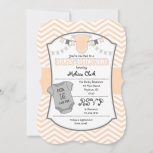 Invitation au Baby shower de Peach Grey Chevron