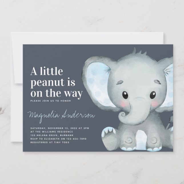 Invitation au Baby shower de petit arachide Blue E (Devant)