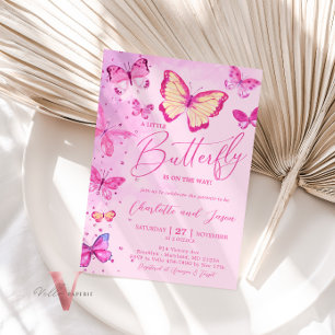 Invitation au Baby shower de petit papillon rose G