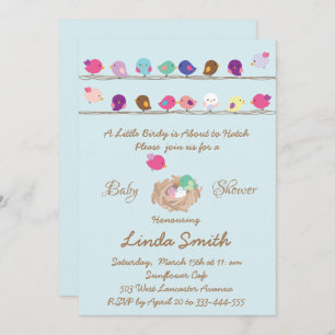invitation au baby shower de petits oiseaux coloré