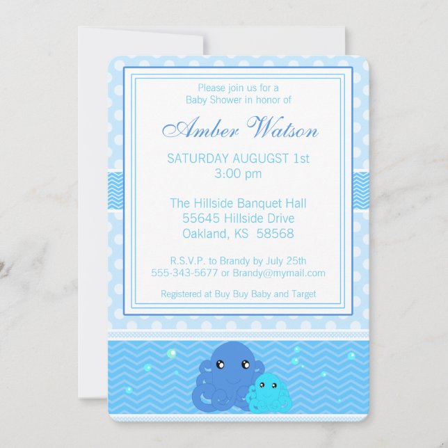 Invitation au Baby shower de pieuvre bleu (Devant)