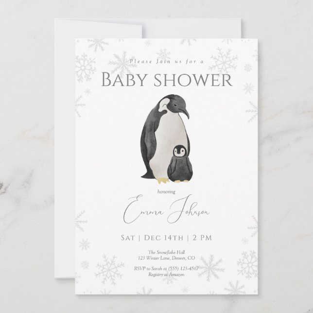 Invitation au Baby shower de pingouin d'hiver | Fl (Devant)