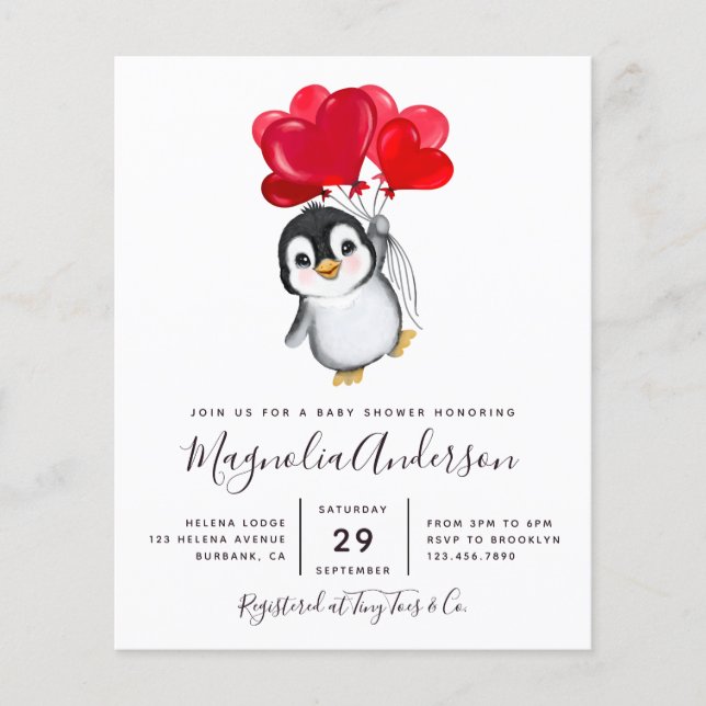 Invitation au Baby shower de pingouin mignon du bu (Devant)