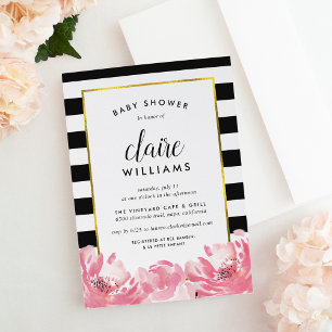Invitation au Baby shower de pivoine noire et rose