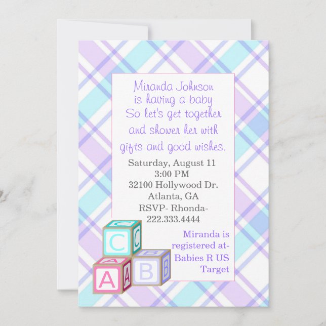 Invitation au Baby shower de plaid (Devant)