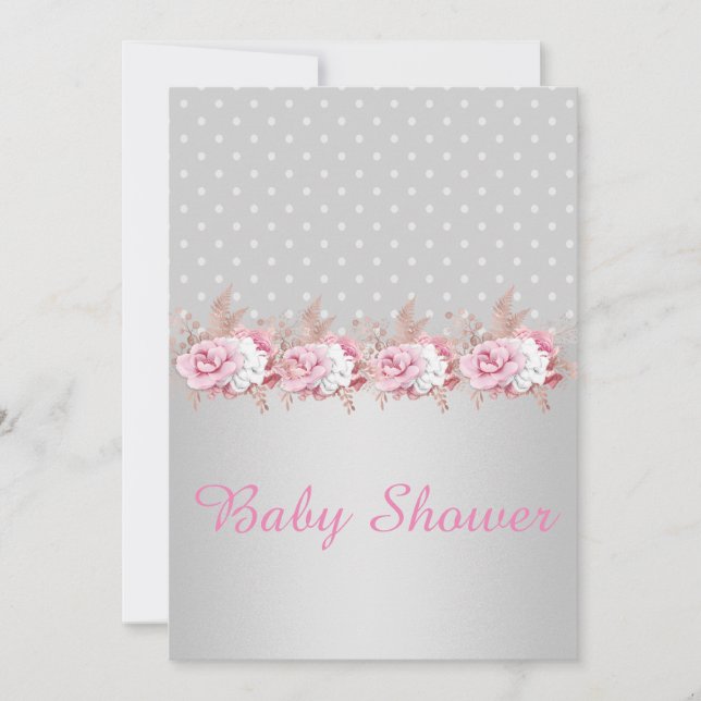 INVITATION AU BABY SHOWER DE POINTE EN ARGENT (Devant)