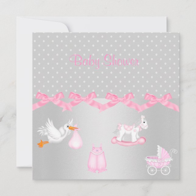 INVITATION AU BABY SHOWER DE POINTE EN ARGENT (Devant)