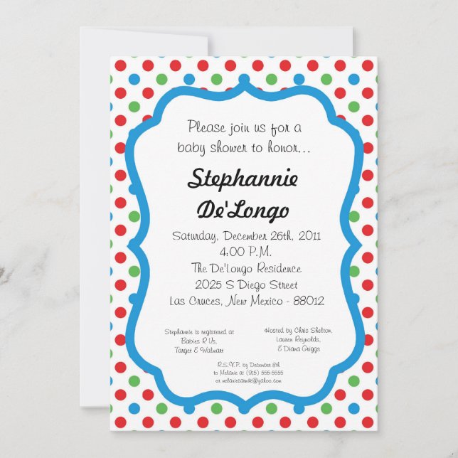 Invitation au Baby shower de points Polka 5x7 (Devant)