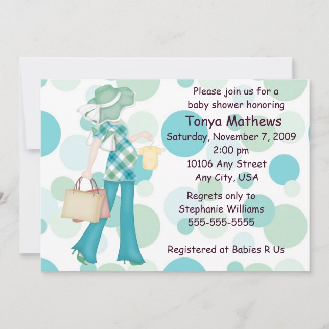 Invitation au Baby shower de points Polka Plaid (C (Devant)
