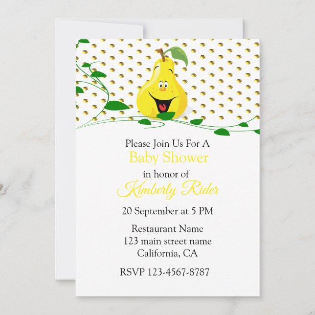 Invitation au Baby shower de poires amusante (Devant)