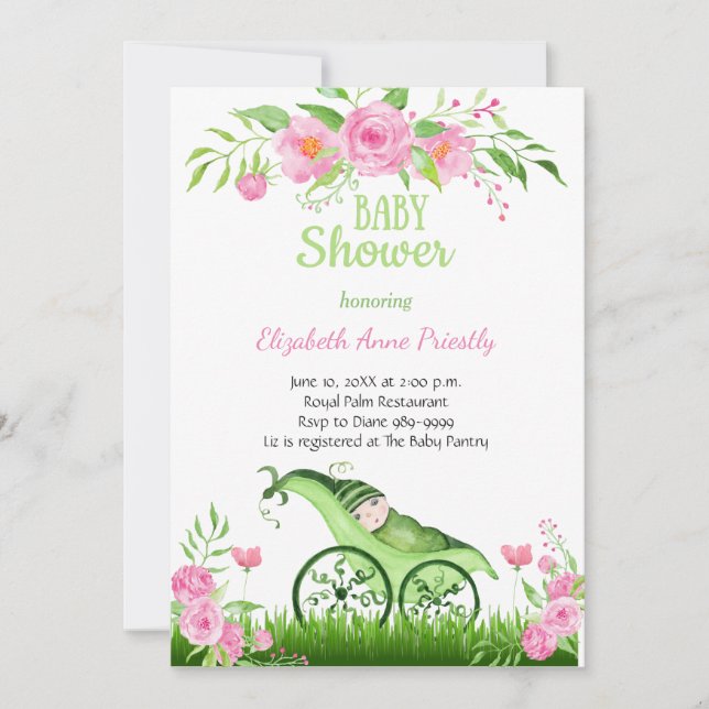 Invitation au Baby shower de pois verts (Devant)
