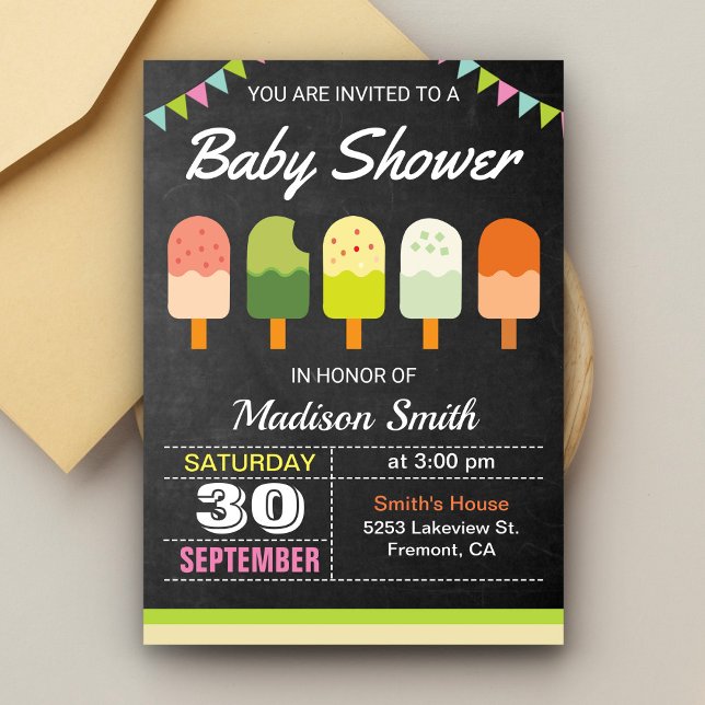 Invitation au Baby shower de Popsicle coloré (Créateur téléchargé)