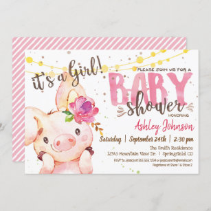 Invitation au Baby shower de porc, Girl Farm