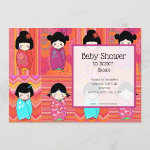 Invitation au Baby shower de poupées Kokeshi