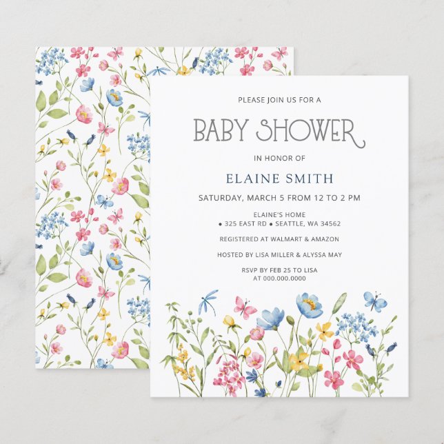 Invitation au Baby shower de printemps des Fleurs  (Devant / Derrière)