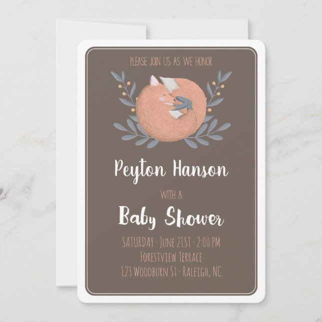 Invitation au Baby shower de renard de bois (doubl (Devant)