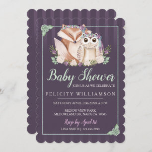 Invitation au Baby shower de renard et d'hibou de