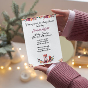 Invitation au Baby shower de renard floral