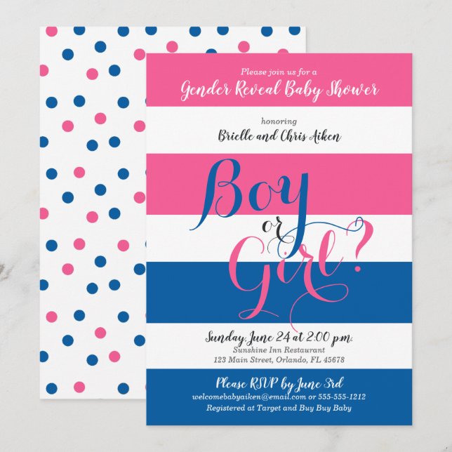Invitation au Baby shower de révélation de genre (Devant / Derrière)