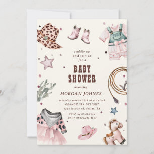 Invitation au Baby shower de rodéo rose de Cowgirl