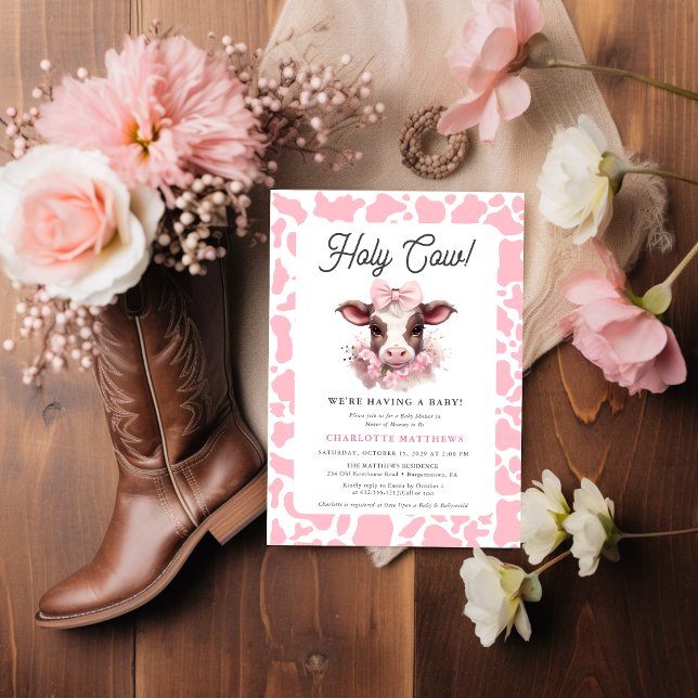 Invitation au Baby shower de Saint-Vache-Rose Boho (Créateur téléchargé)