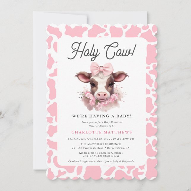 Invitation au Baby shower de Saint-Vache-Rose Boho (Devant)