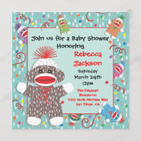 Invitation au Baby shower de singe de Baby Sock