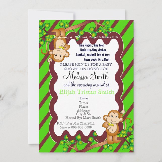 Invitation au Baby shower de singe en mouvement -  (Devant)