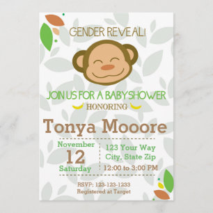 Invitation au Baby shower de singe révélateur de g