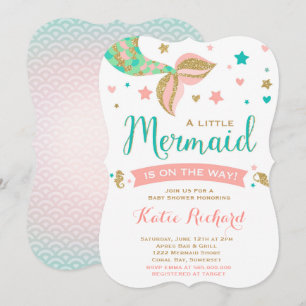Invitation au Baby shower de sirènes Gold Turquois
