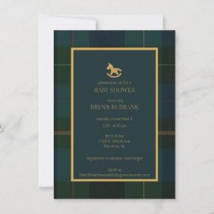 Invitation au Baby shower de Tartan Vert et Marine