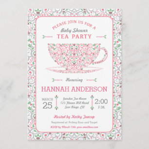Invitation au Baby shower de thé rose Lacy Teacup