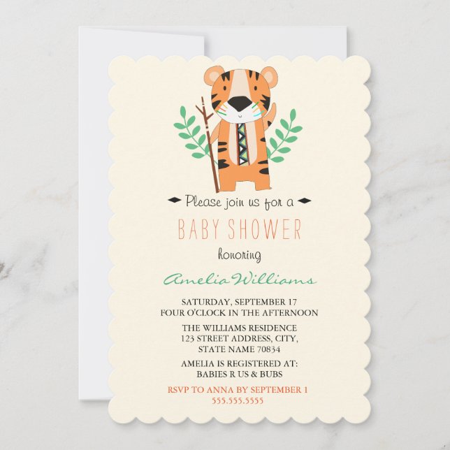 Invitation au Baby shower de tigre Tribal Sweet (Devant)