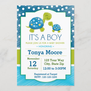 Invitation au Baby shower de tortue bleue