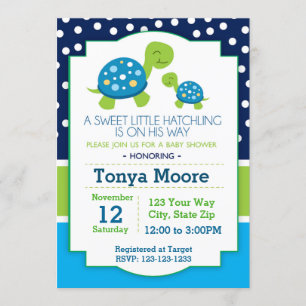 Invitation au Baby shower de tortue bleue (Garçon)
